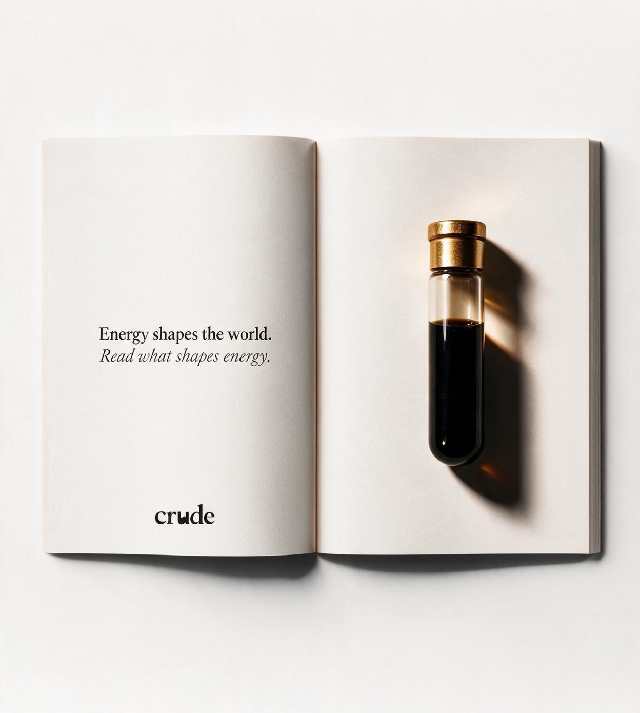 The brand book open on the line: energy shapes the world, read what shapes energy